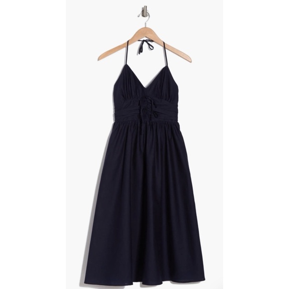 NWT Steve Madden Tie Strap Poplin Midi Dress Marine Navy Blue - Size Medium - Picture 1 of 10